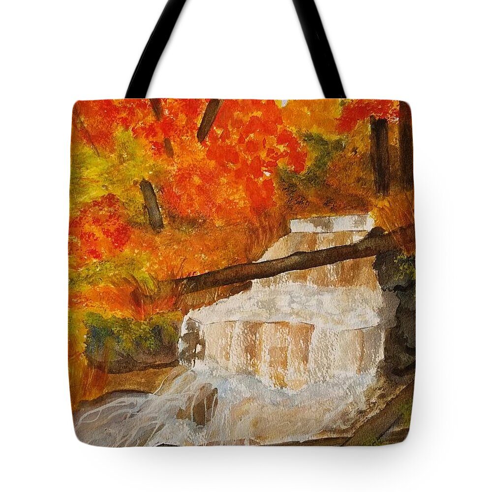 Wagner Falls Tote Bag featuring the painting Wagner Falls II by Ann Frederick