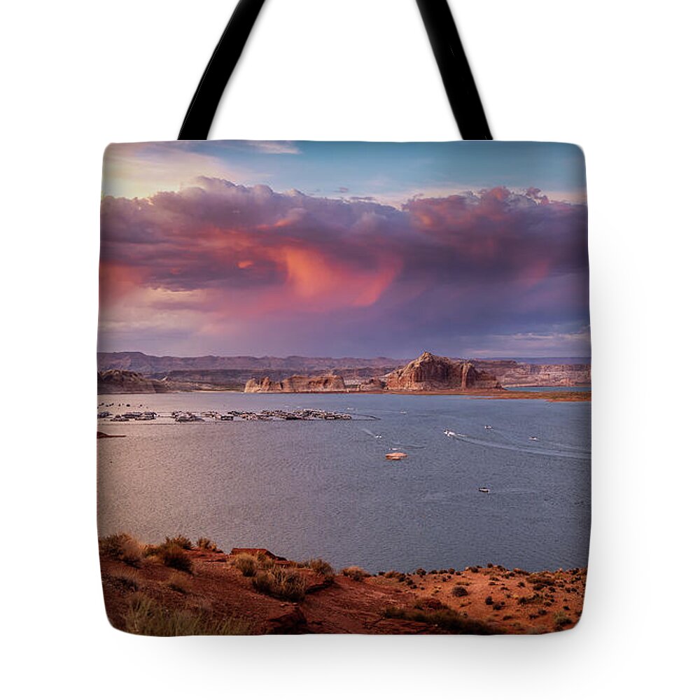 Sunset Tote Bag featuring the photograph Wahweap Bay Sunset by Bradley Morris