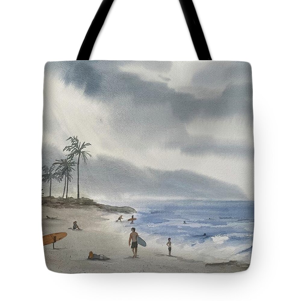 Beach Tote Bag featuring the painting Waialua Sky by Kelly Miyuki Kimura
