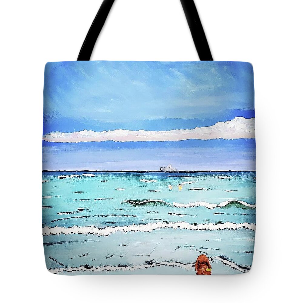 Beach Tote Bag featuring the painting Waiting Along the Shore by Amy Kuenzie