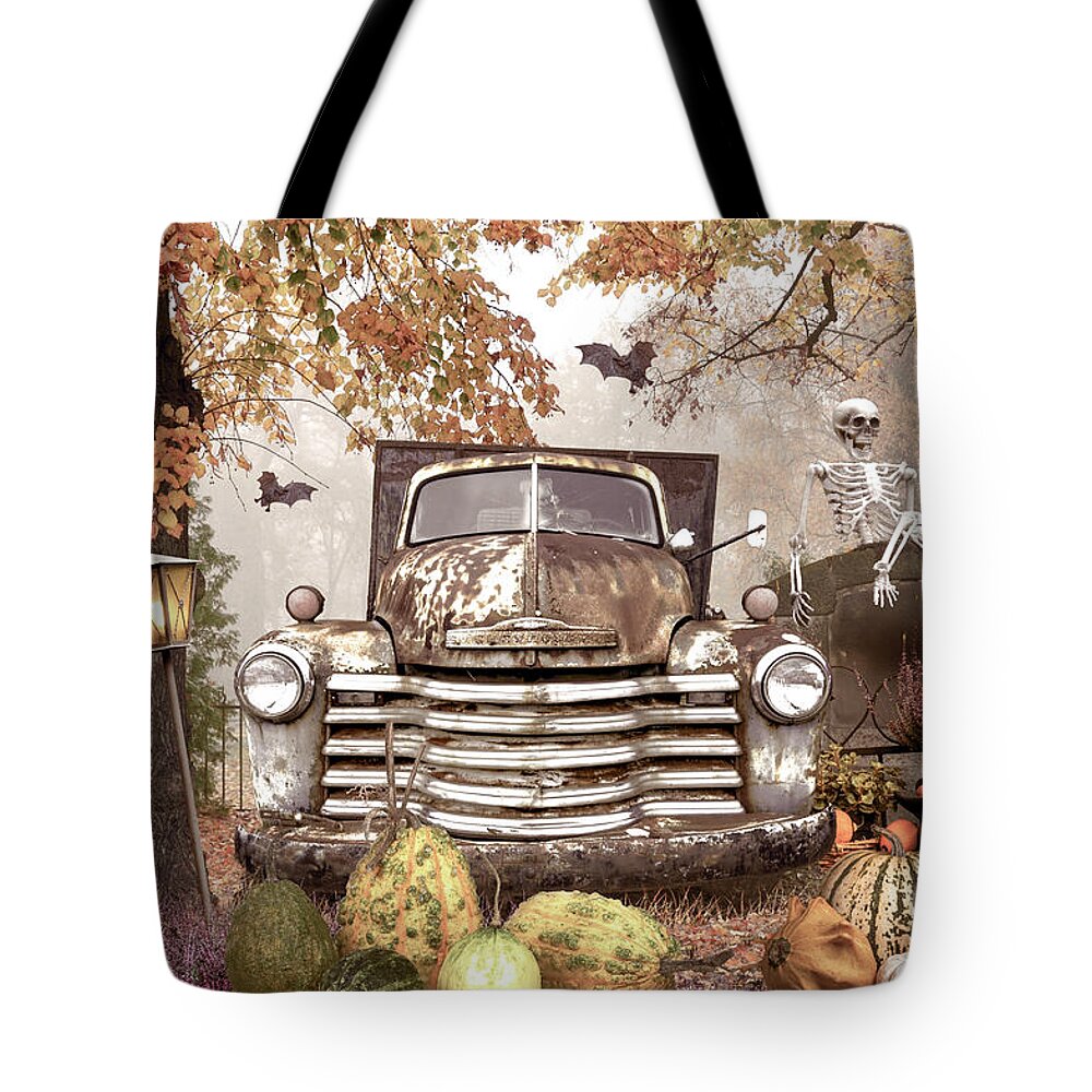 Fall Tote Bag featuring the photograph Waiting for a Country Halloween by Debra and Dave Vanderlaan