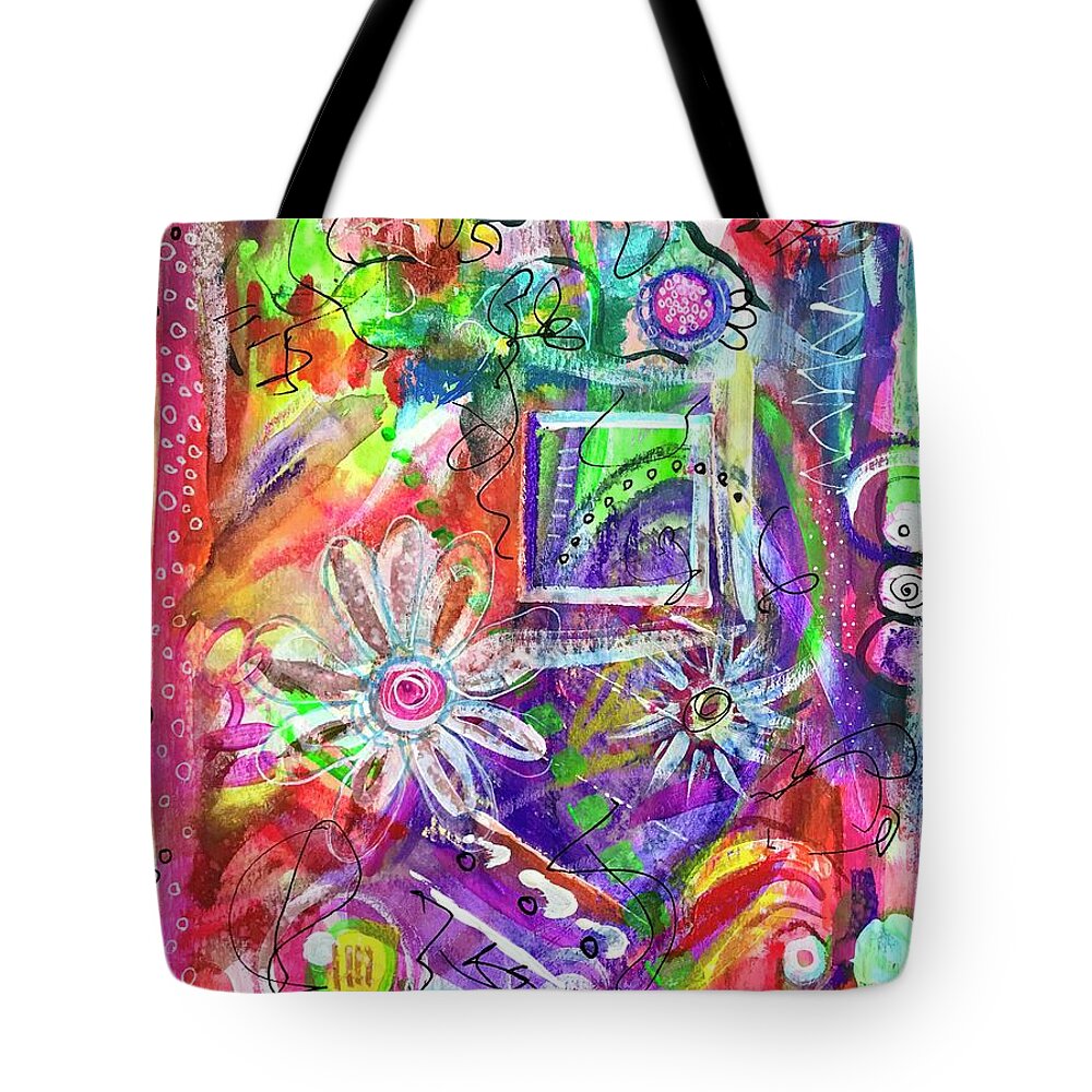 Abstract Tote Bag featuring the mixed media Waiting For Easter by Tiffany Arp-daleo