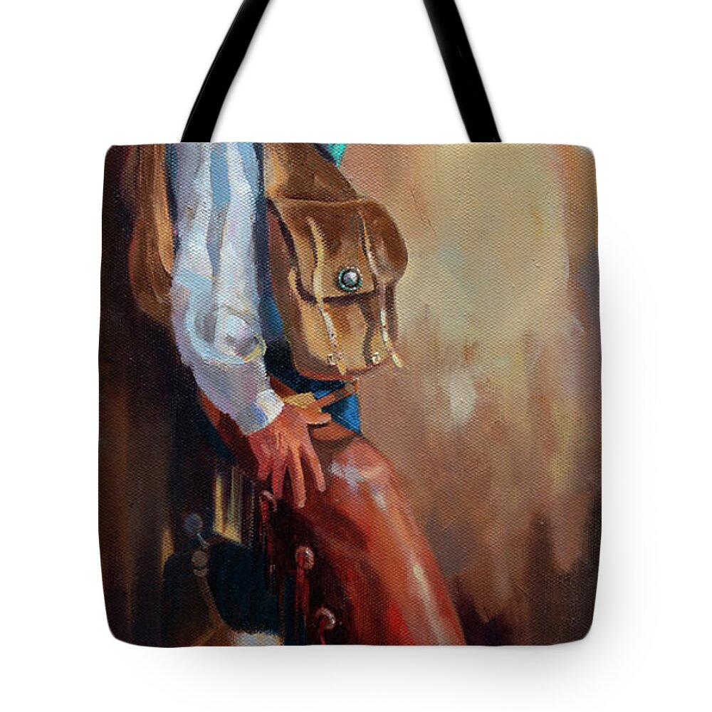 Western Art Tote Bag featuring the painting Waiting for Tommy by Carolyne Hawley