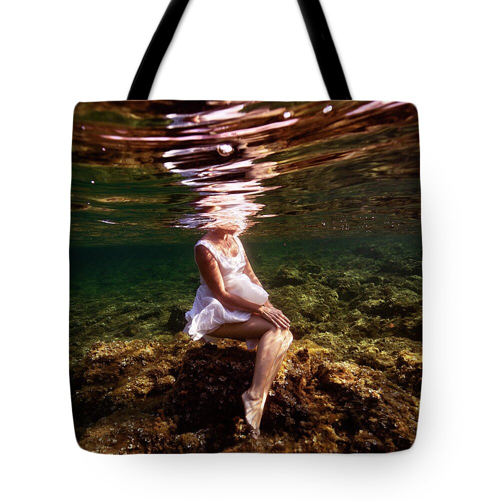 Underwater Tote Bag featuring the photograph Waiting by Gemma Silvestre