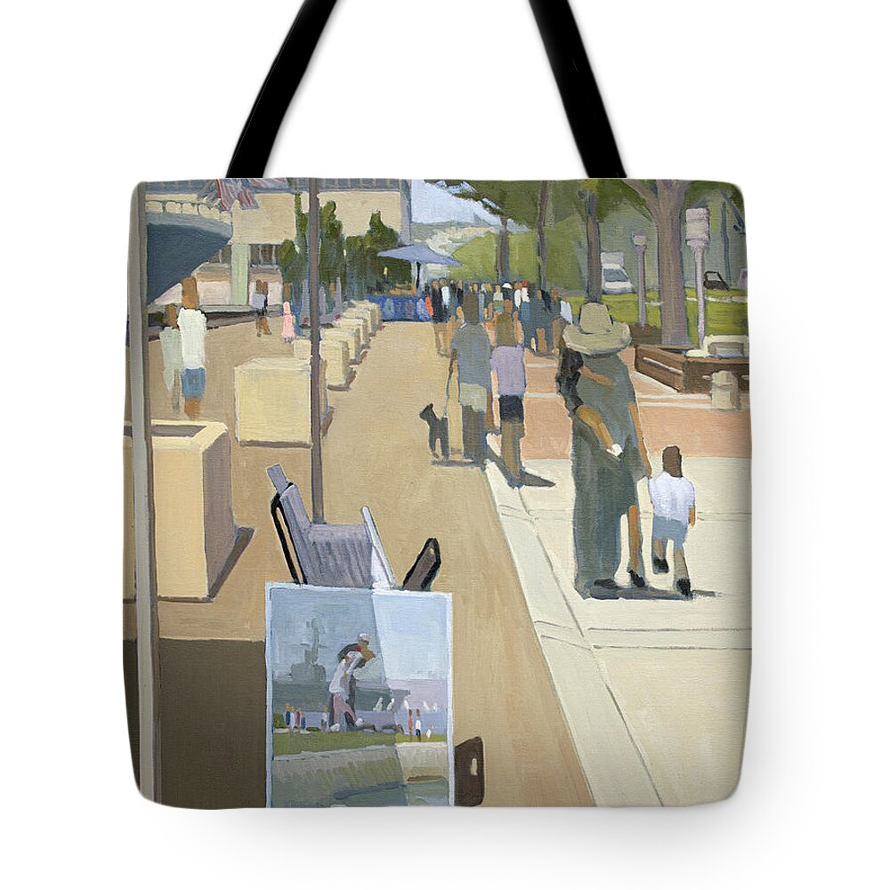San Diego Tote Bag featuring the painting Walk along the Embarcedero by Paul Strahm