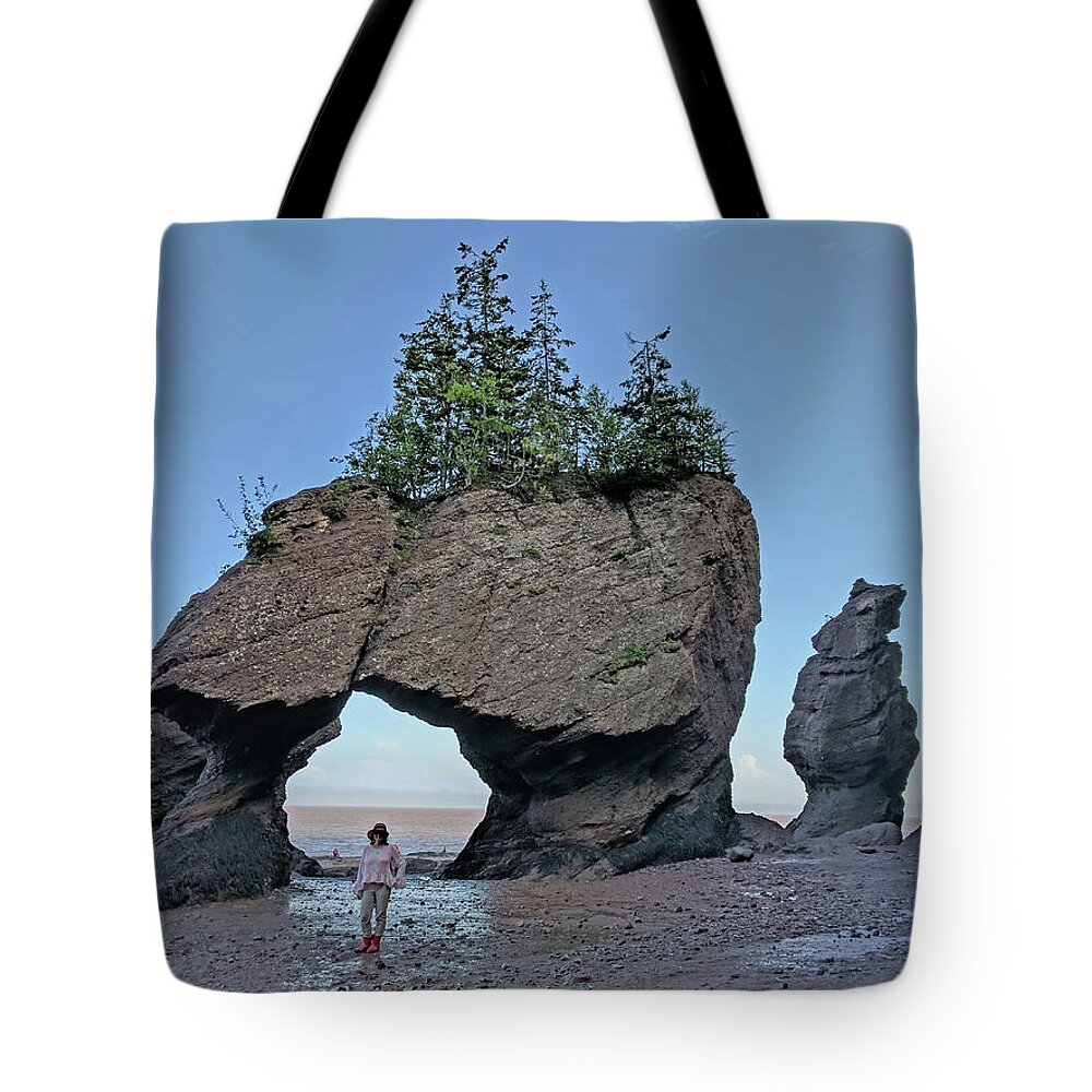Hopewell Rocks Tote Bag featuring the photograph Walking on the ocean floor by Yvonne Jasinski