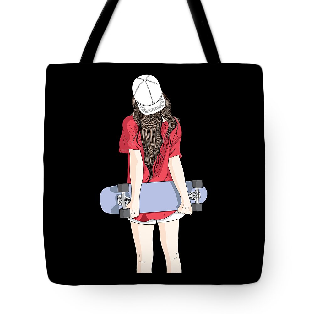 Wall art Cool girl holding a skateboard T-Shirt by Norman W - Pixels