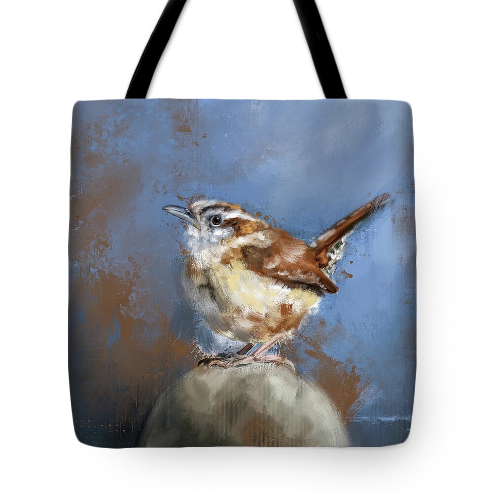 Bird Tote Bag featuring the painting Wallace The Wren by Jai Johnson