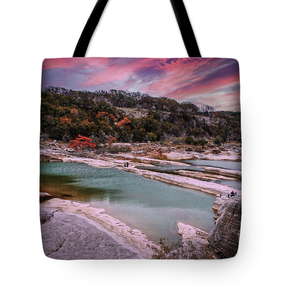Sunset Tote Bag featuring the photograph Wandering Strange Rivers Under Strange Skies by Susan Vineyard