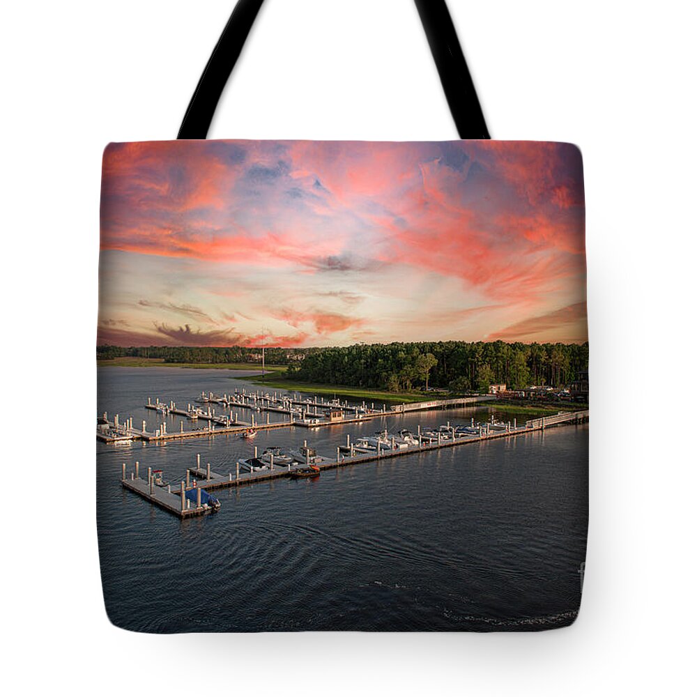 Wando River Tote Bag featuring the photograph Wando River Marina at Sunset by Dale Powell
