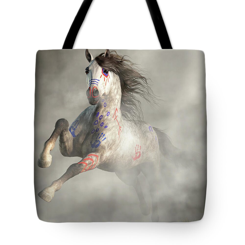 War Horse Tote Bag featuring the digital art War Horse Charge by Daniel Eskridge