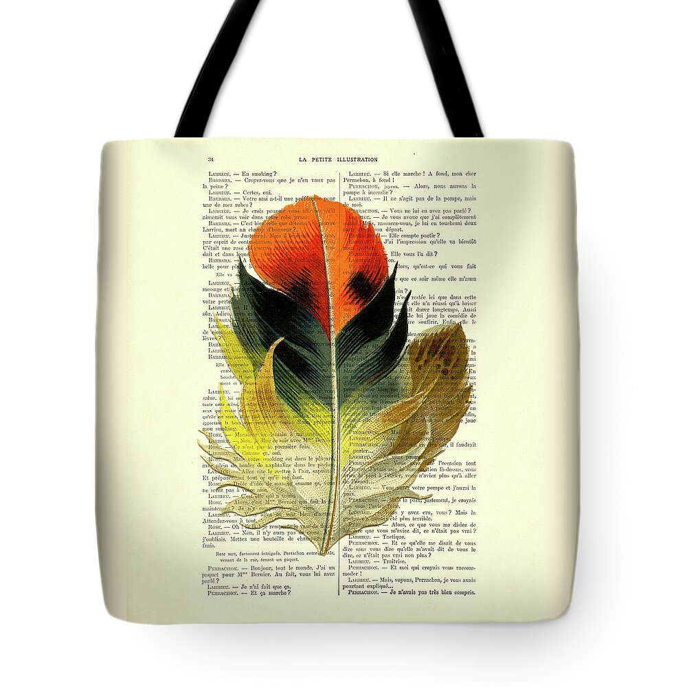 Feather Tote Bag featuring the digital art Warm colored feather by Madame Memento