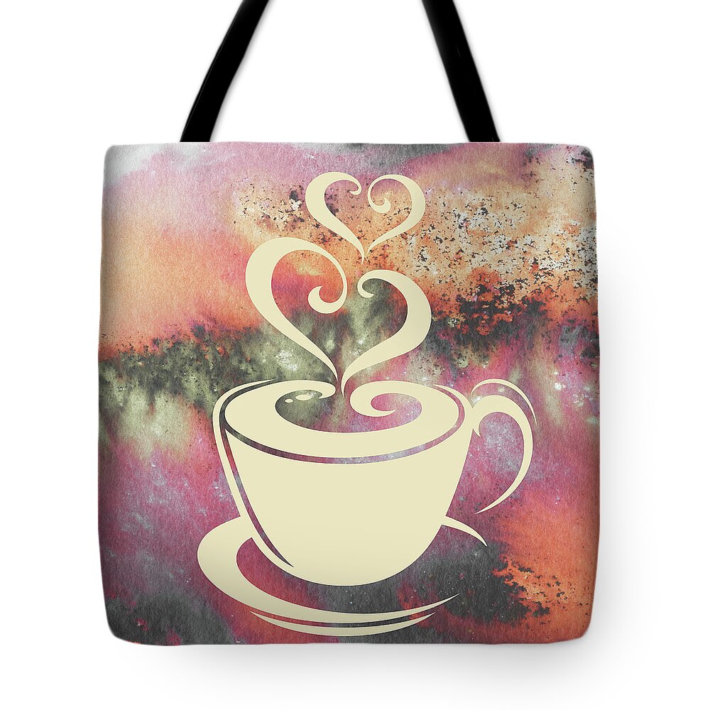 Cup Of Coffee Tote Bag featuring the painting Warm Colorful Coffee Cup With Two Sweet Hearts Delicious Light Beige Watercolor by Irina Sztukowski