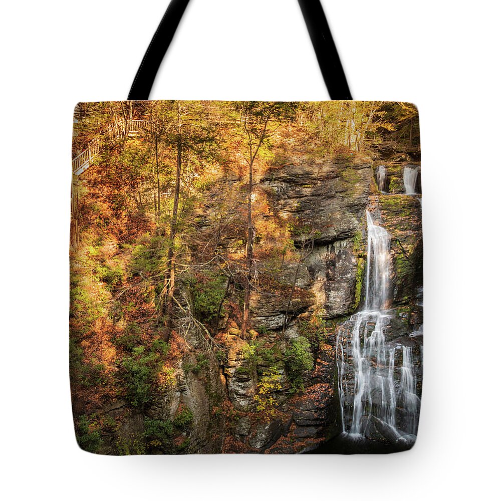 Bushkill Tote Bag featuring the photograph Warm Fall Day At Bushkill Falls by Kristia Adams
