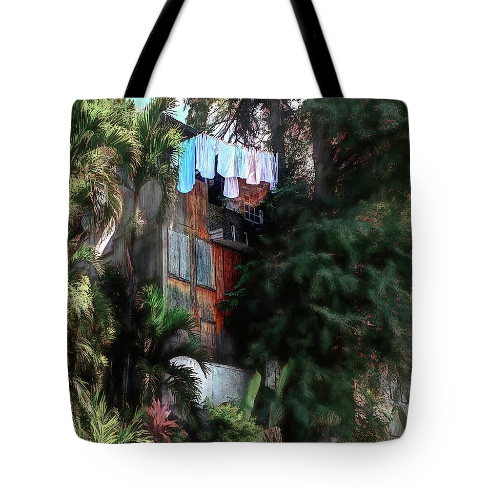 Nature Tote Bag featuring the photograph Warm Haze Over a Dominique Washline by Wayne King