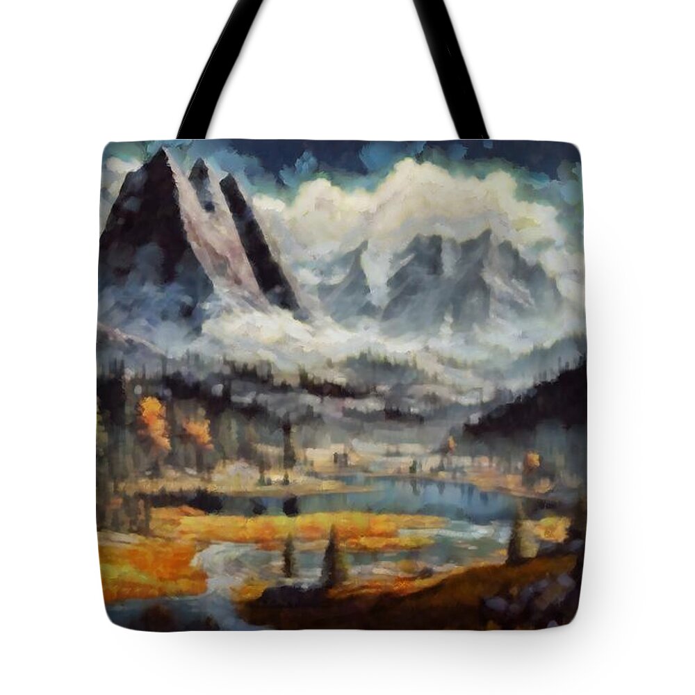 Warm Rocky Mountains Tote Bag featuring the digital art Warm Rocky Mountains by Caito Junqueira