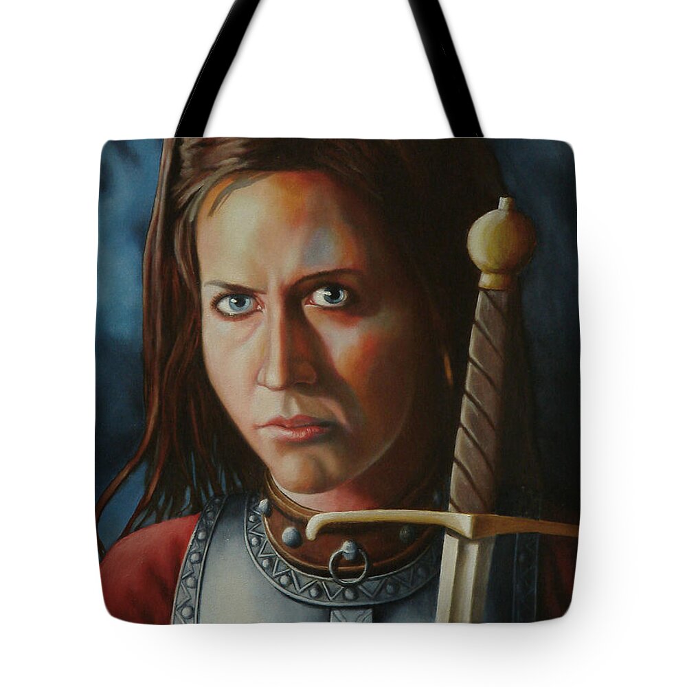 Woman Warrior Tote Bag featuring the painting Warrior maiden by Ken Kvamme