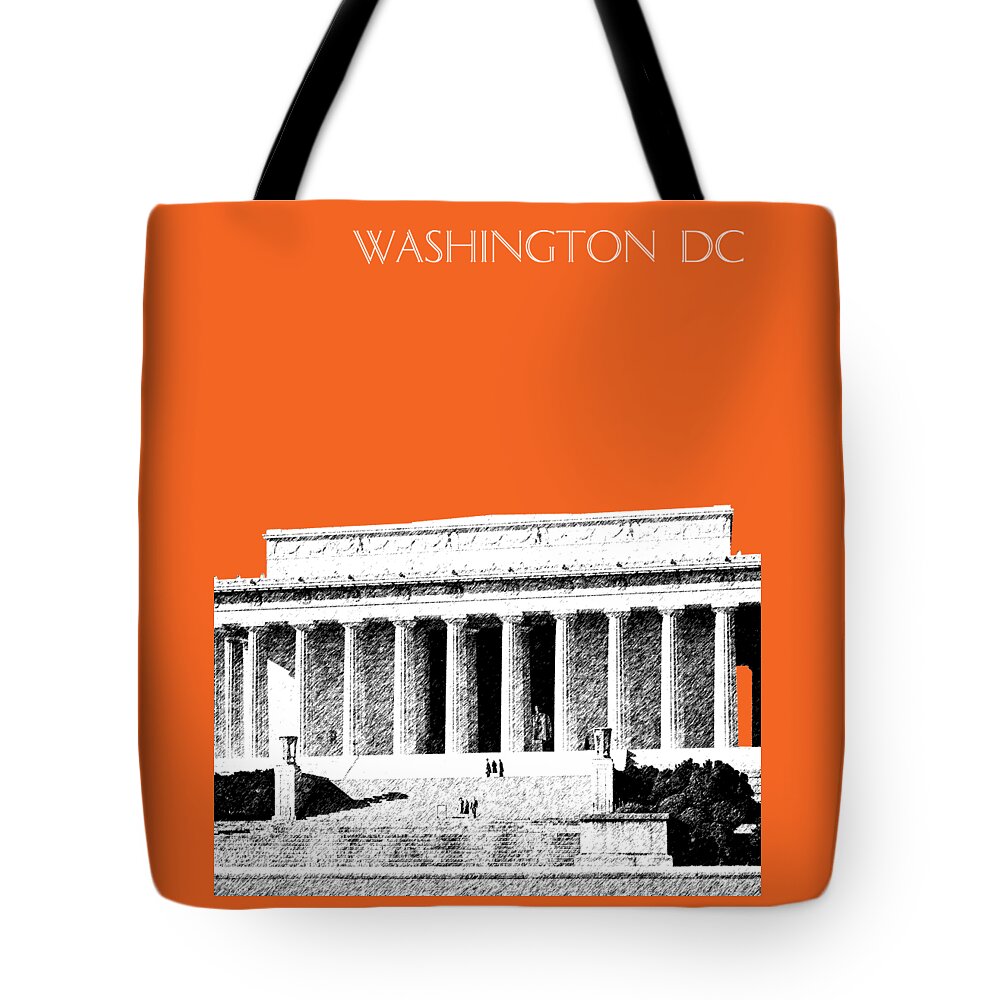 Architecture Tote Bag featuring the digital art Washington DC Skyline Lincoln Memorial - Coral by DB Artist