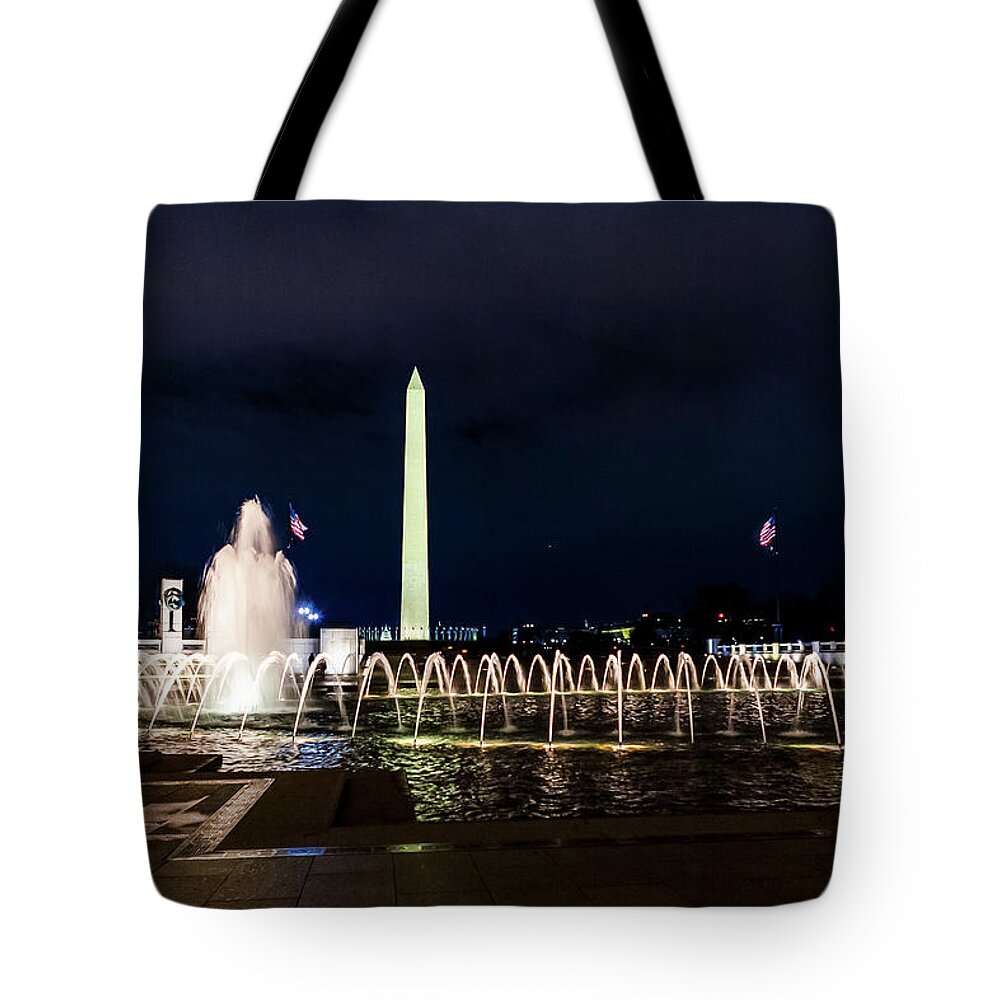 Washington Monument Tote Bag featuring the digital art Washington Monument from the World War II Memorial by SnapHappy Photos
