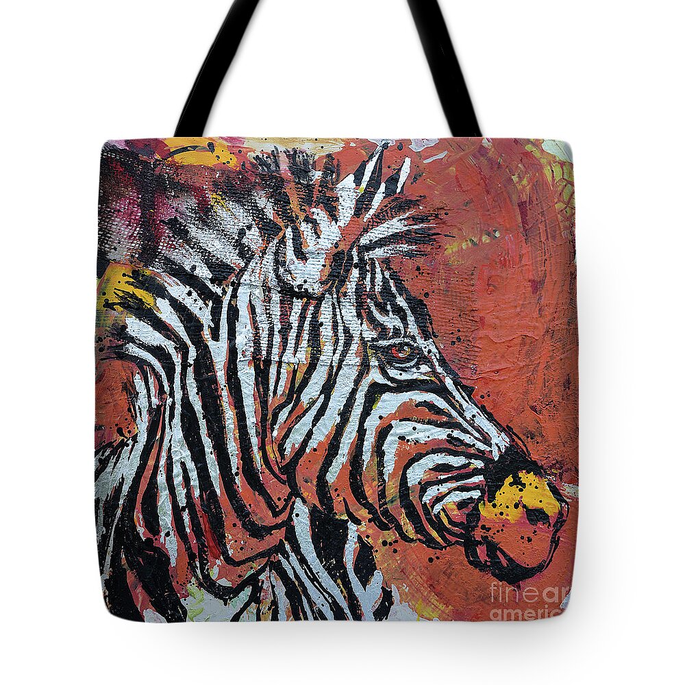 Tote Bag featuring the painting Watchful Zebra by Jyotika Shroff