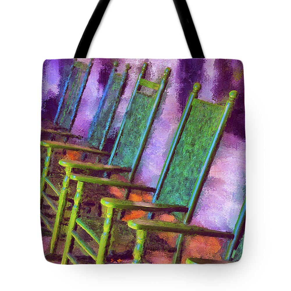 Rocking Chair Tote Bag featuring the digital art Watching The World Go By by Lois Bryan