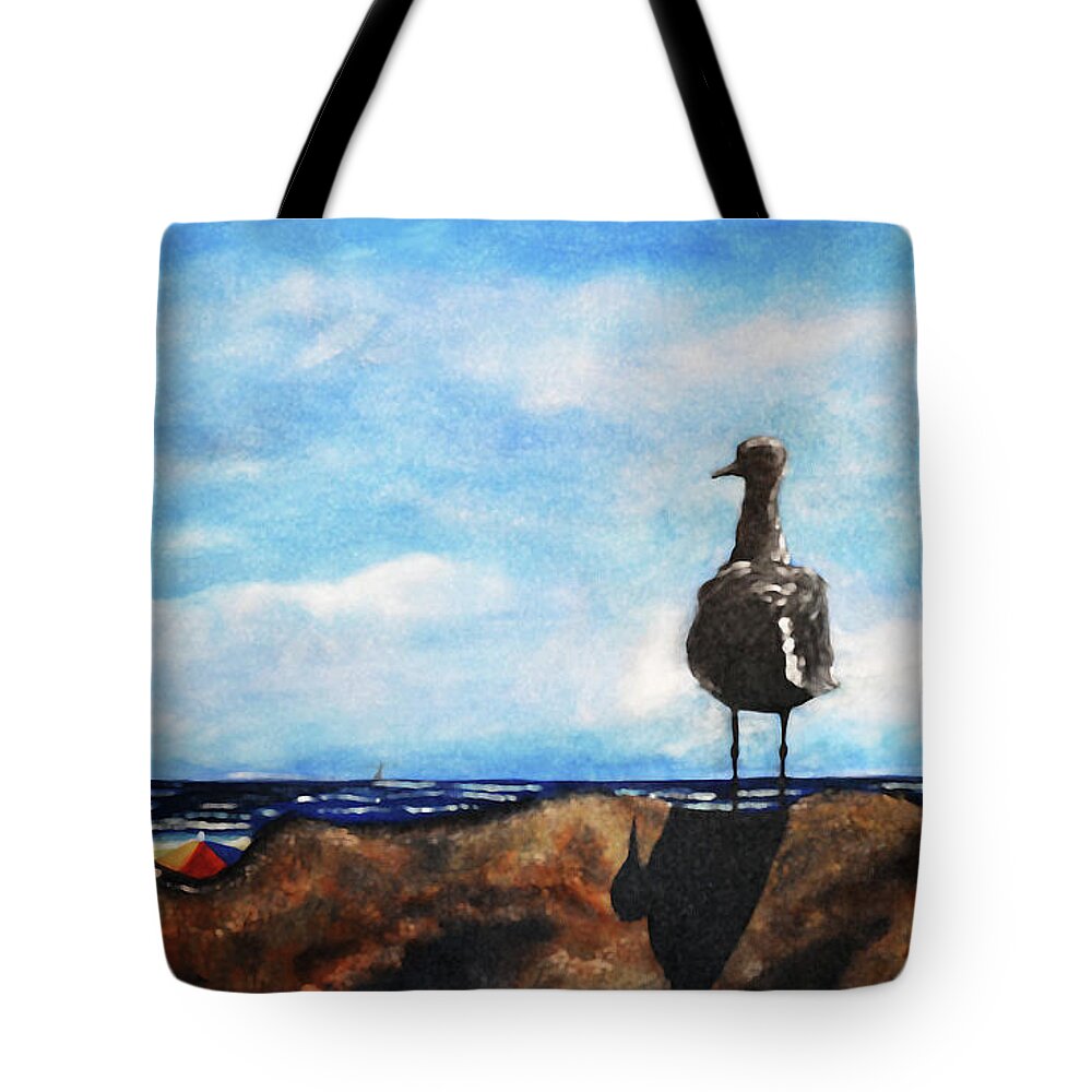 Seagull Tote Bag featuring the painting Watchman by Katy Hawk