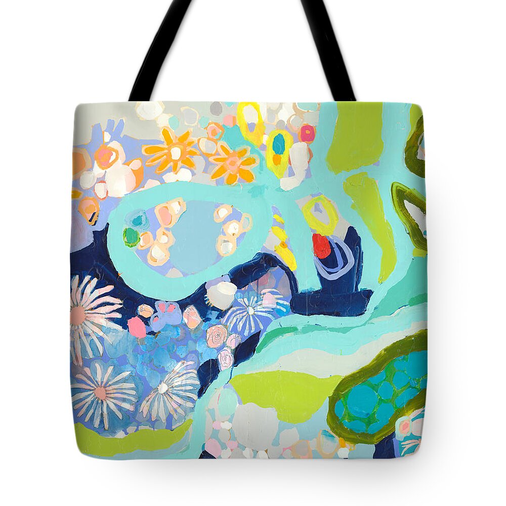 Abstract Tote Bag featuring the painting Water Garden by Claire Desjardins