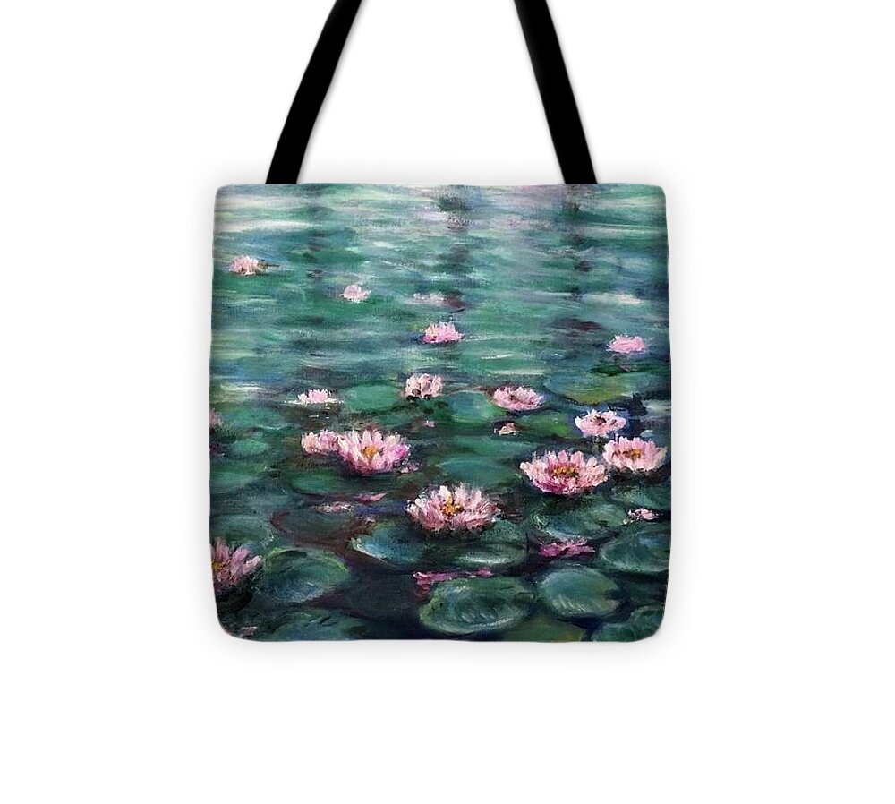 Water Lilies Tote Bag featuring the painting Water Lilies #2 by Laila Awad Jamaleldin