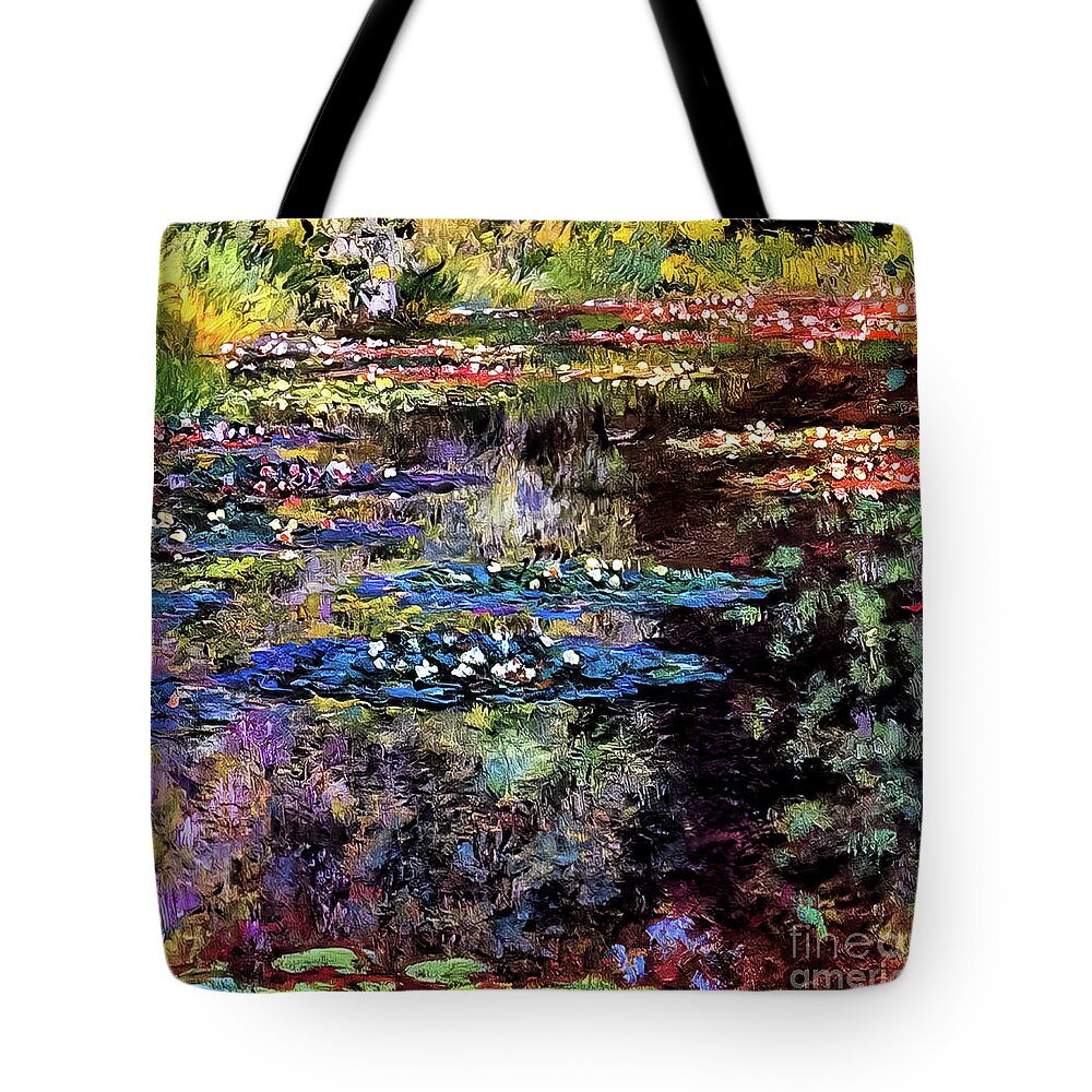 French Tote Bag featuring the painting Water Lilies V by Claude Monet 1904 by Claude Monet