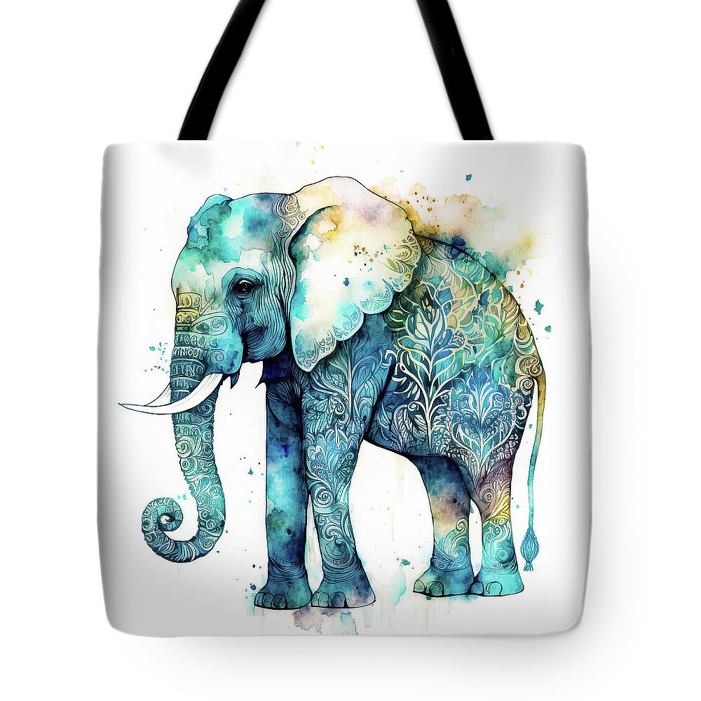 Elephant Tote Bag featuring the digital art Watercolor Animal 71 Elephant by Matthias Hauser