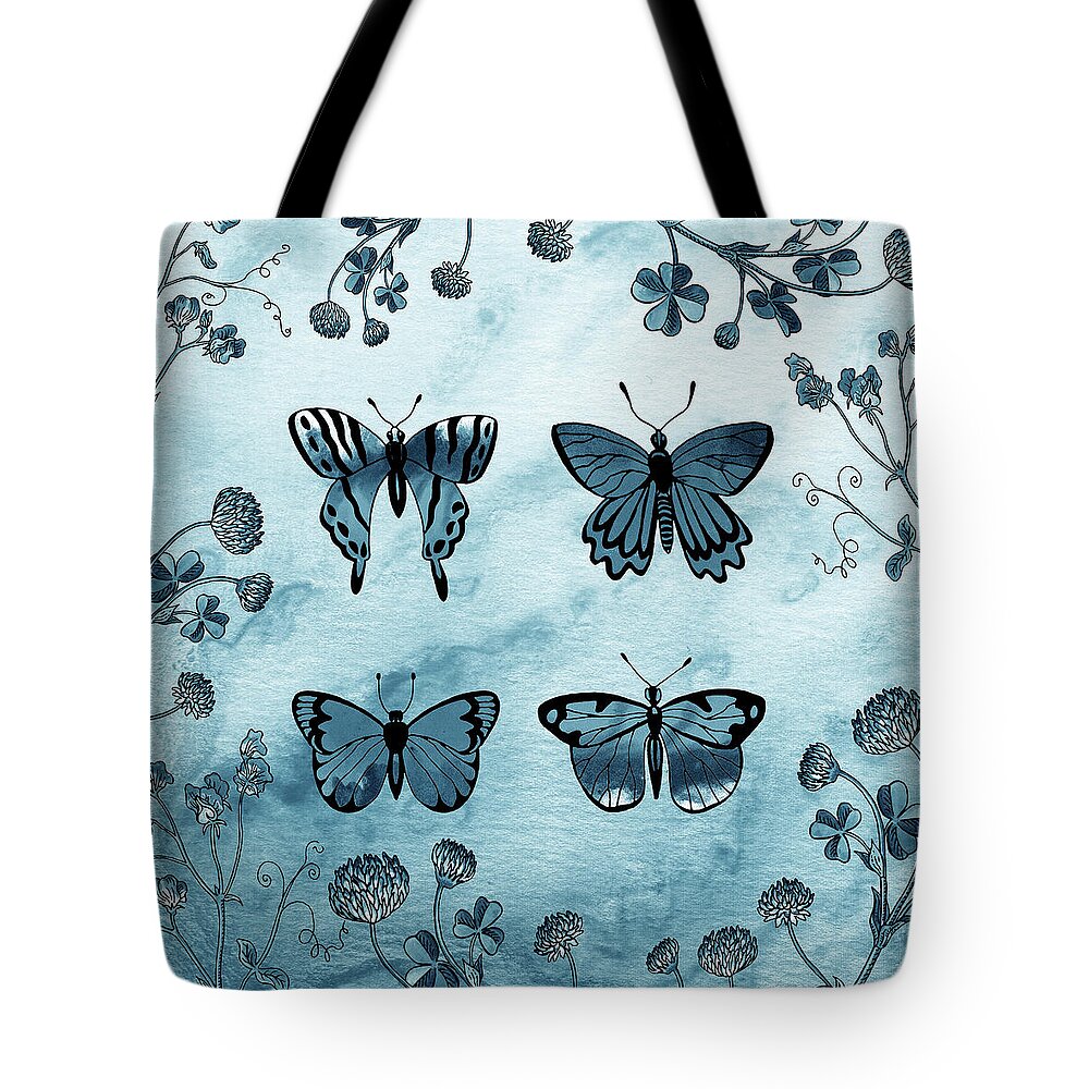 Butterfly Tote Bag featuring the painting Watercolor Butterflies In Teal Blue Sky I by Irina Sztukowski