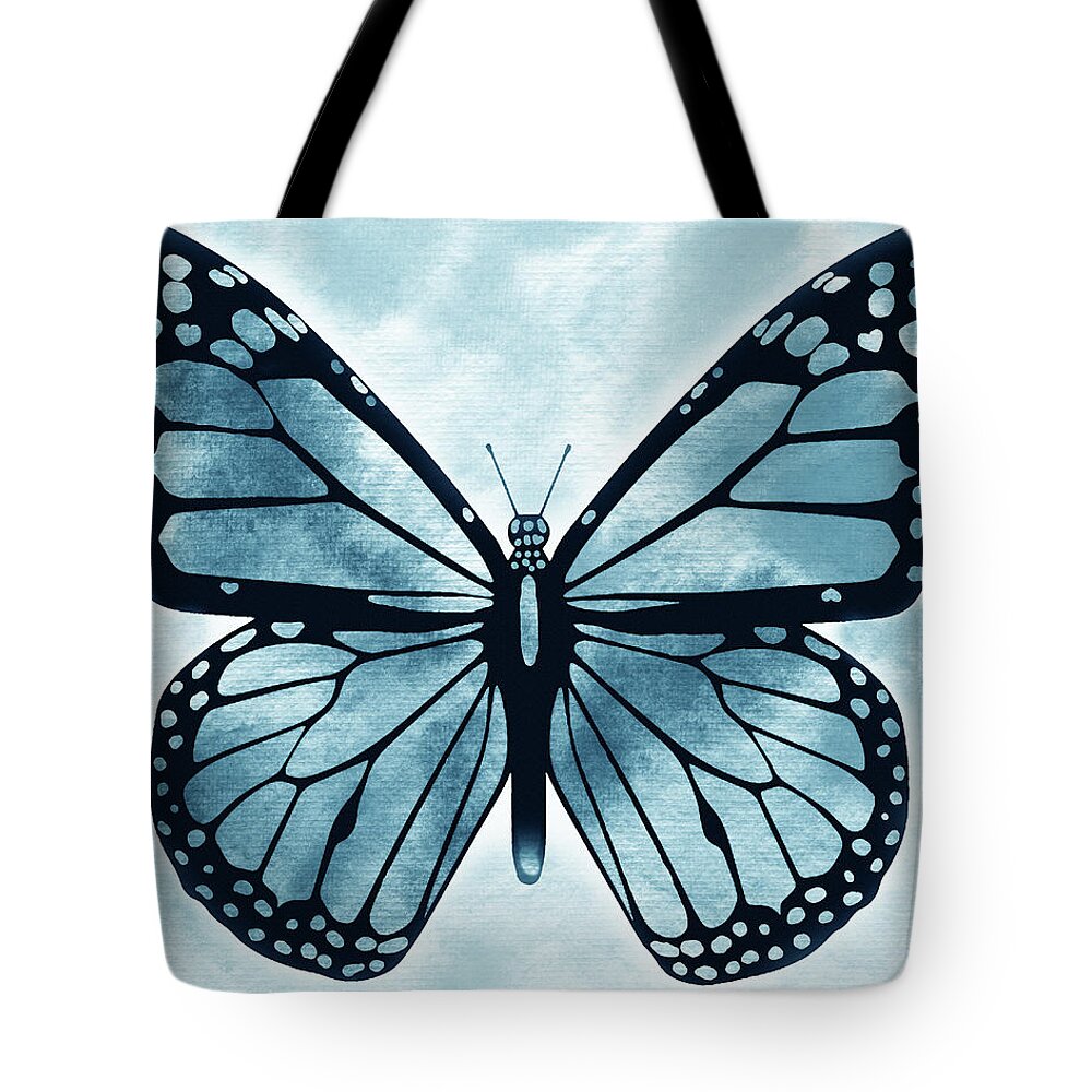 Butterflies Tote Bag featuring the painting Watercolor Butterfly In Teal Blue Sky VI by Irina Sztukowski