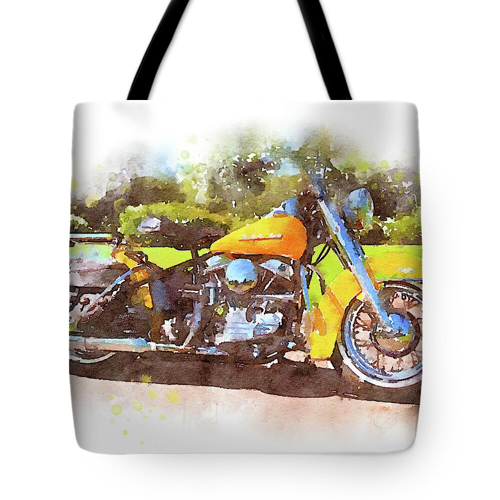 Art Tote Bag featuring the painting Watercolor Classic Harley-Davidson Panhead by Vart. by Vart