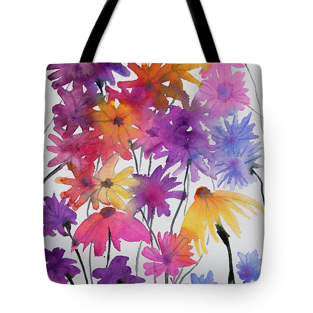 Bloom Tote Bag featuring the painting Watercolor - Colorful Garden Blooms by Cascade Colors