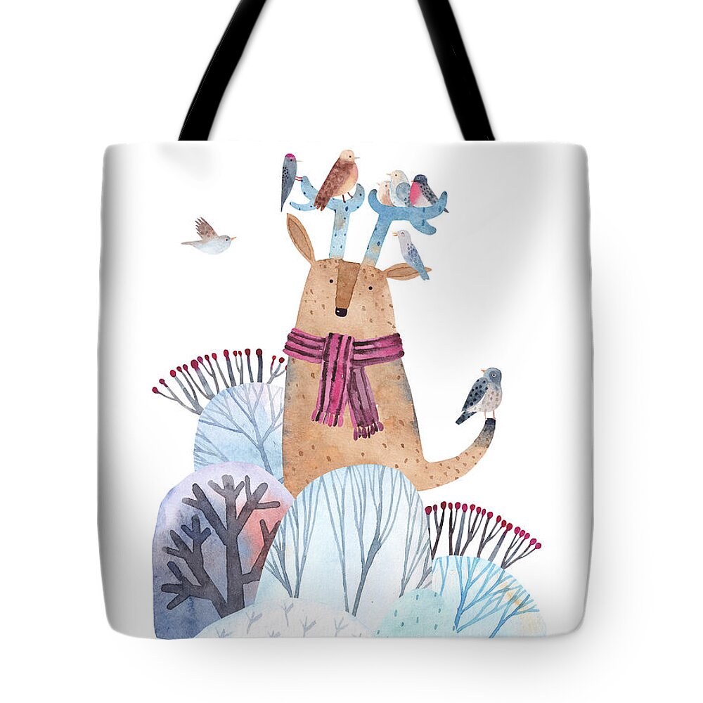 Winter Tote Bag featuring the painting Lenny the Deer by Zazzy Art Bar