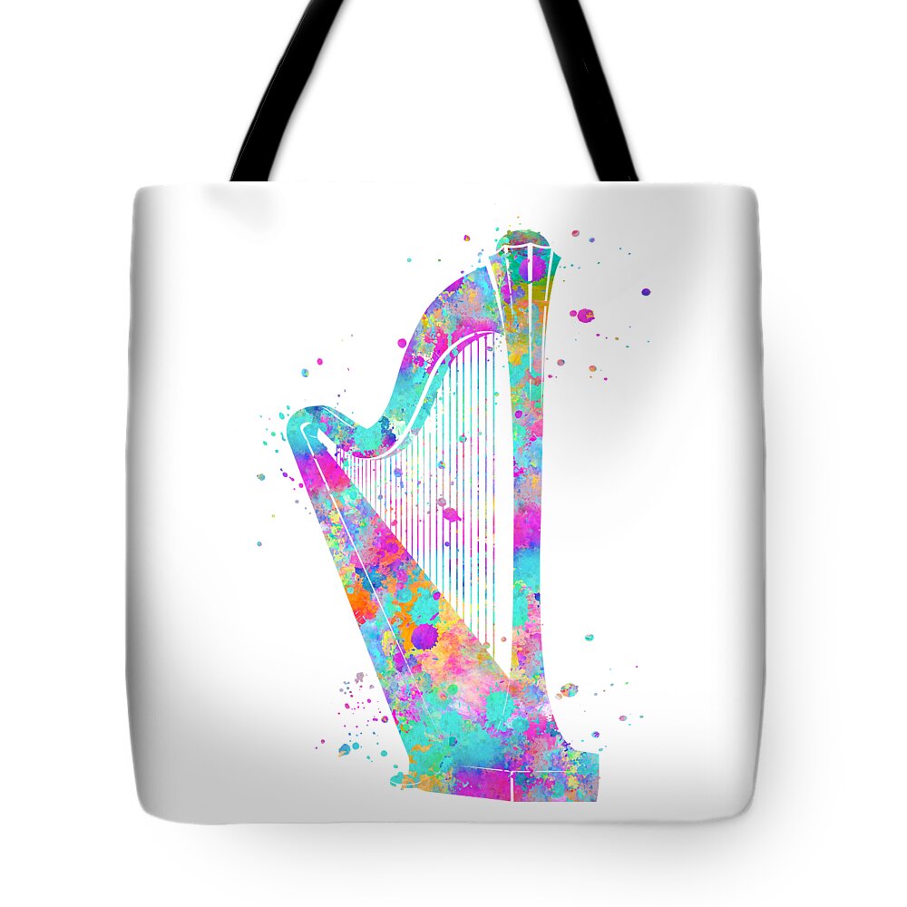 Harp Art Musical Instrument Zuzi's Tote Bag featuring the painting Watercolor Harp by Zuzi 's