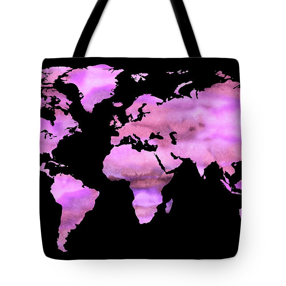 Fascia Tote Bag featuring the painting Watercolor Map Of The World In Fascia Pink by Irina Sztukowski