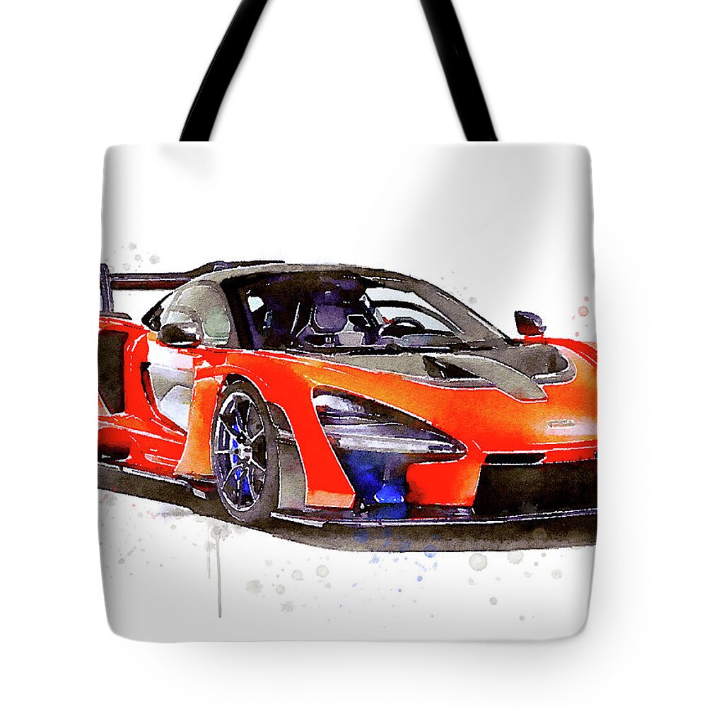 Car Art Tote Bag featuring the painting Watercolor McLaren Senna - oryginal artwork by Vart by Vart