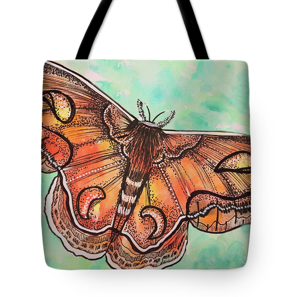 Watercolor Tote Bag featuring the painting Ink and Watercolor Moth A Delicate Flight by Kenneth Pope