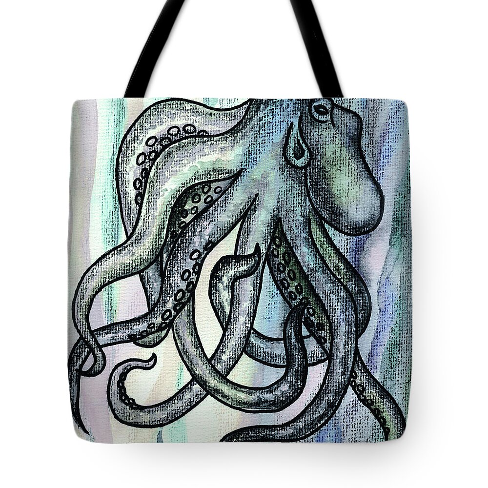 Octopus Tote Bag featuring the painting Watercolor Octopus Beach Art Teal Blue Sea Creature by Irina Sztukowski