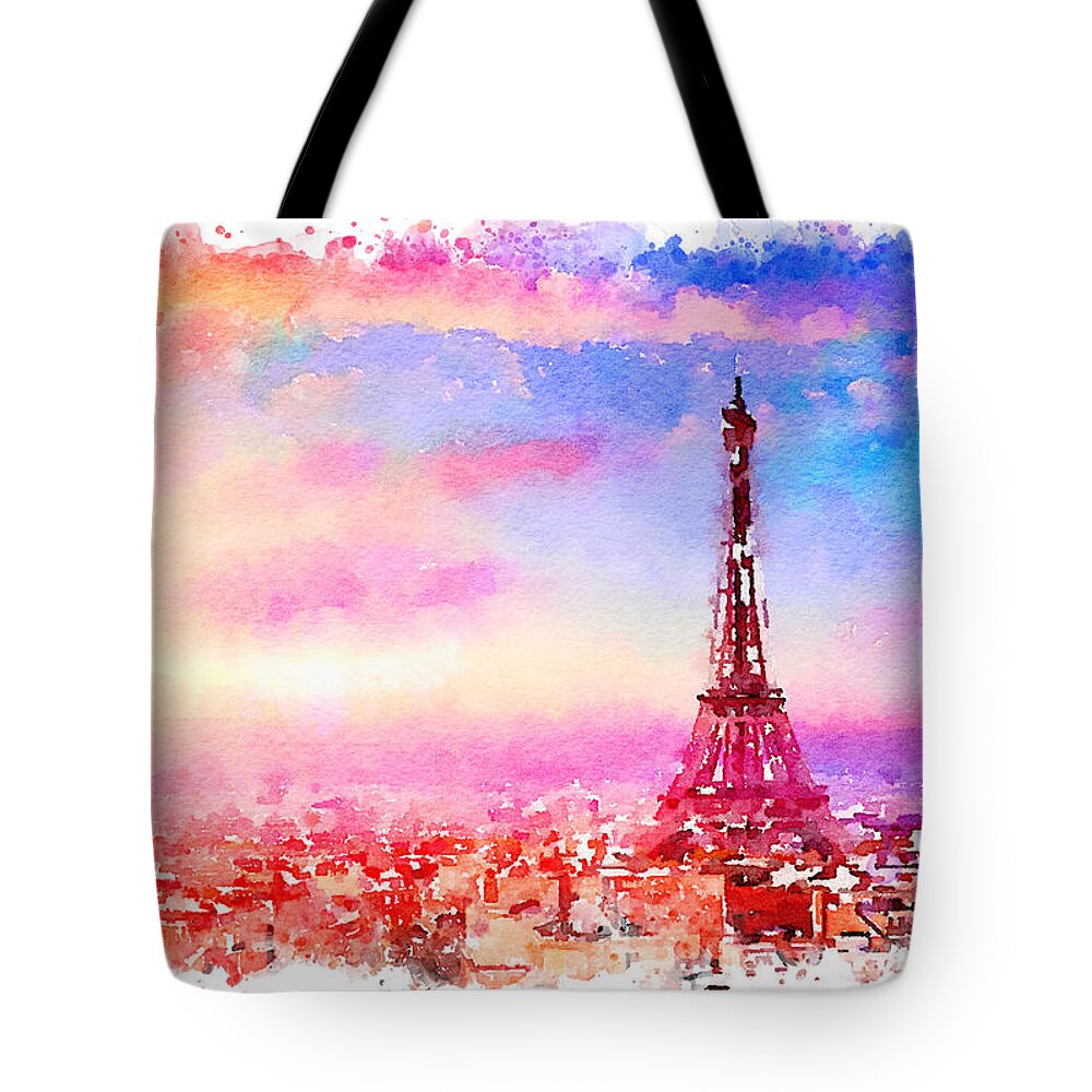 Watercolor Tote Bag featuring the painting Watercolor Paris by Vart by Vart Studio