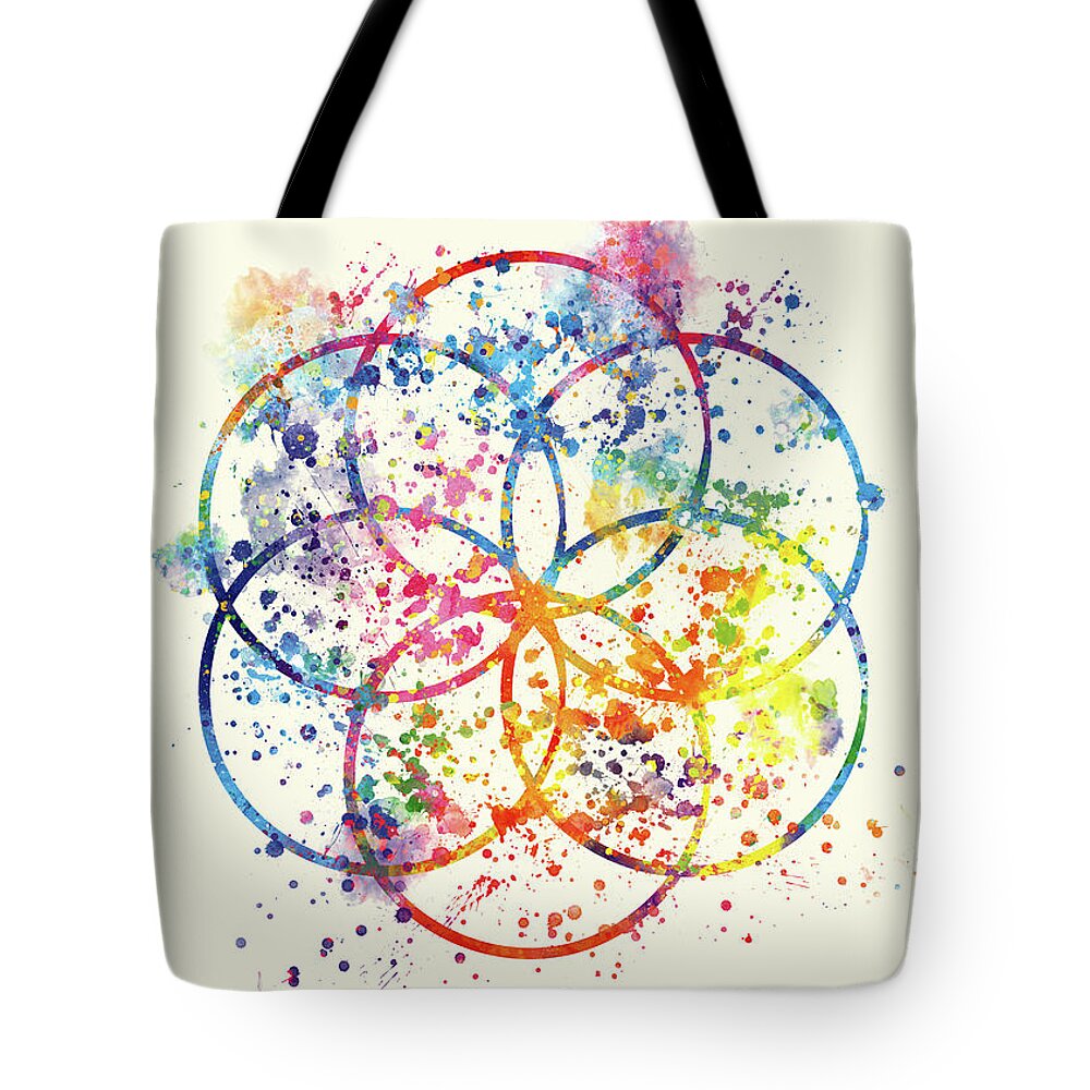 Watercolor Tote Bag featuring the painting Watercolor - Sacred Geometry For Good Luck by Vart