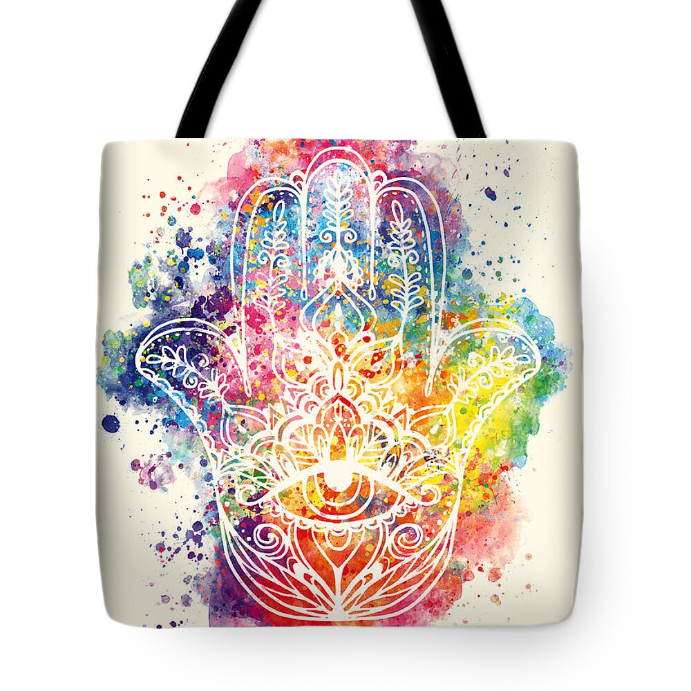 Watercolor Tote Bag featuring the painting Watercolor - The Hamsa by Vart by Vart Studio