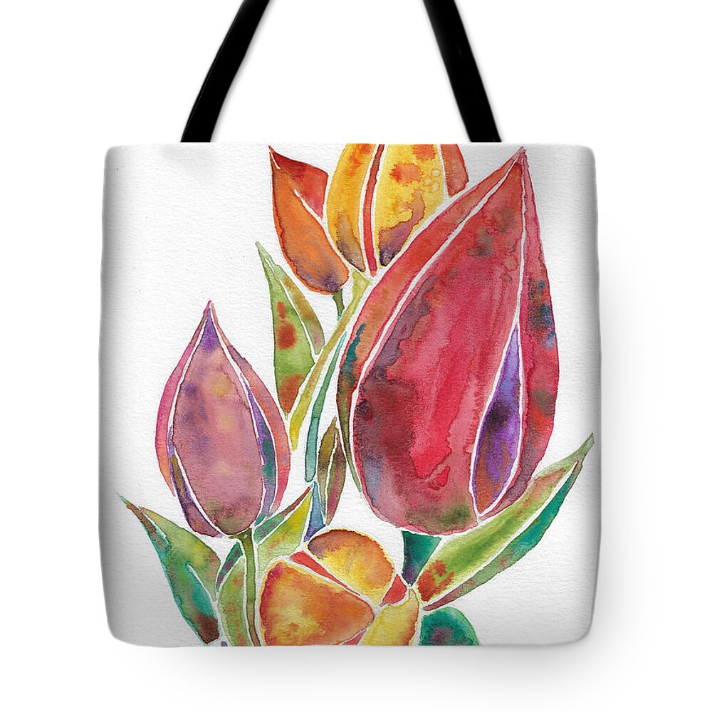 Abstract Tote Bag featuring the painting Watercolor Tulips by Kristye Dudley