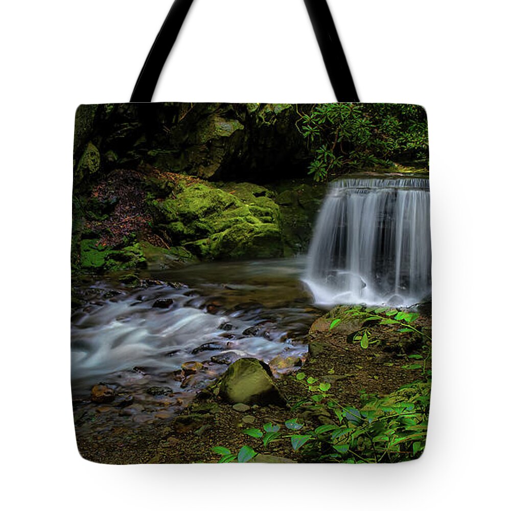 Panorama Tote Bag featuring the photograph Waterfall in the Glen Panorama by Shelia Hunt