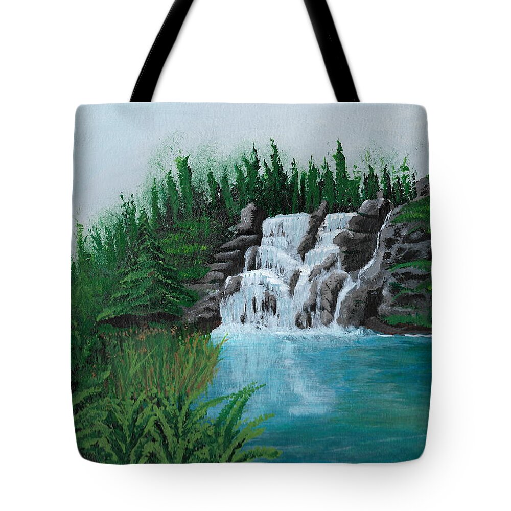 Waterfall Tote Bag featuring the painting Waterfall On Ridge by David Bigelow