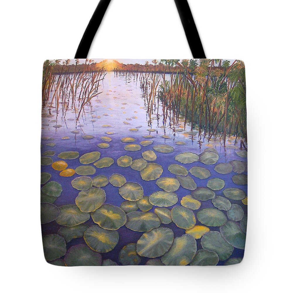 Karen Zuk Rosenblatt Art And Photography Tote Bag featuring the painting Waterlilies South Africa by Karen Zuk Rosenblatt