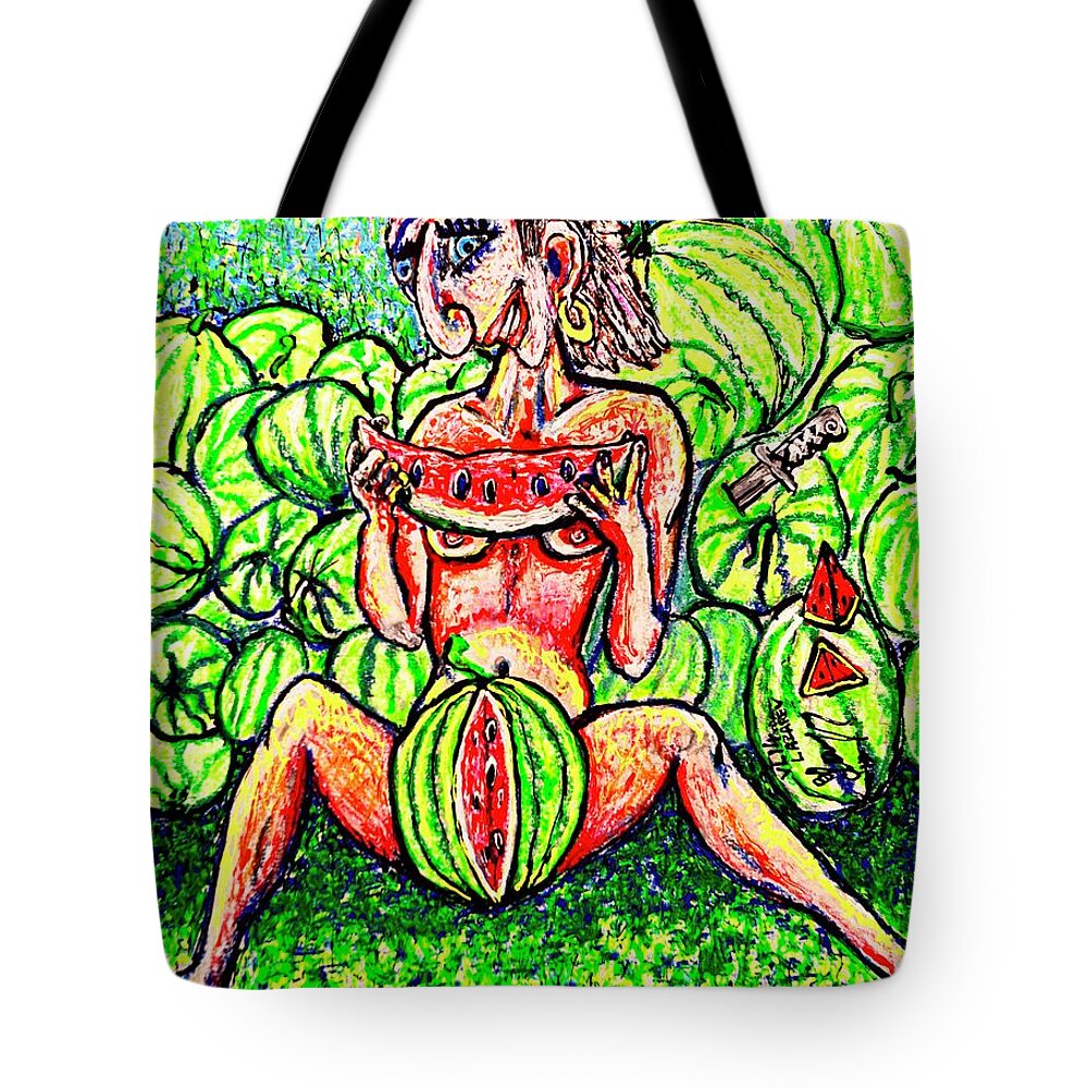 Watermelons Tote Bag featuring the painting Watermelon Sale/sketch/ by Viktor Lazarev