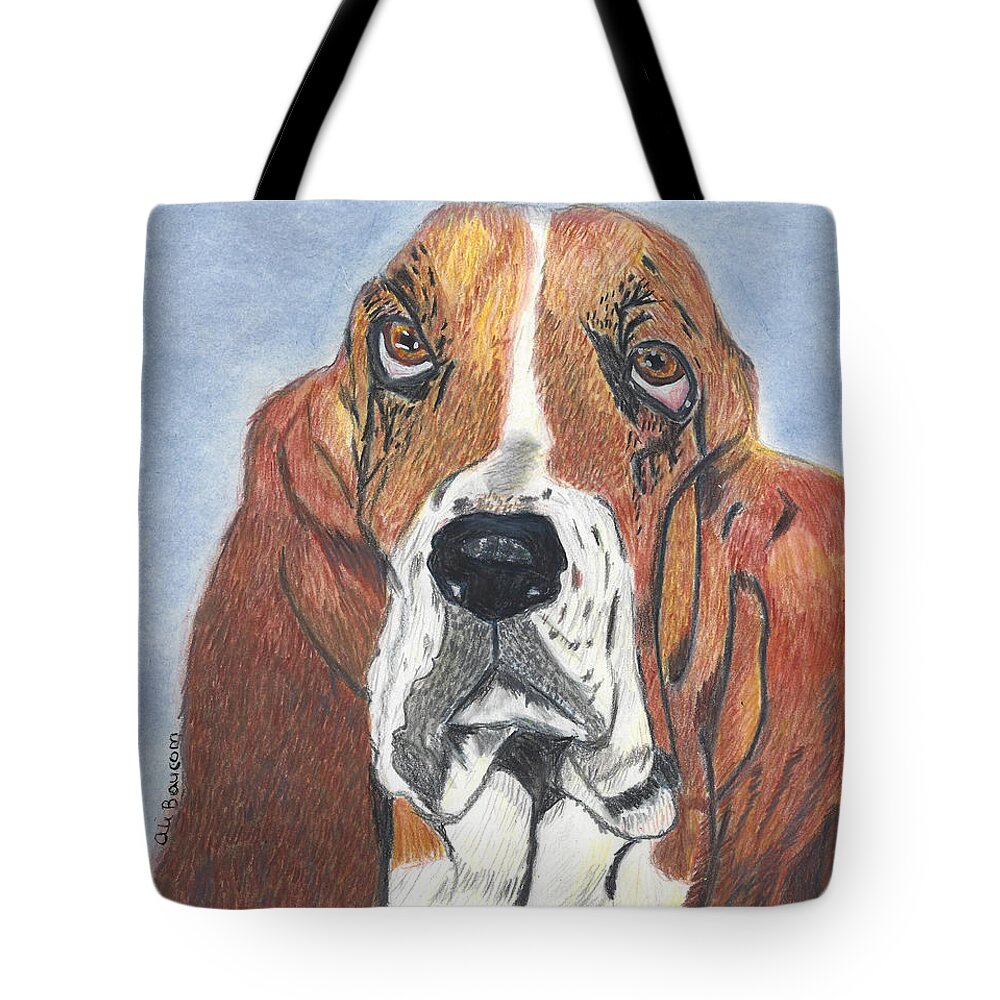 Basset Tote Bag featuring the mixed media Watson by Ali Baucom