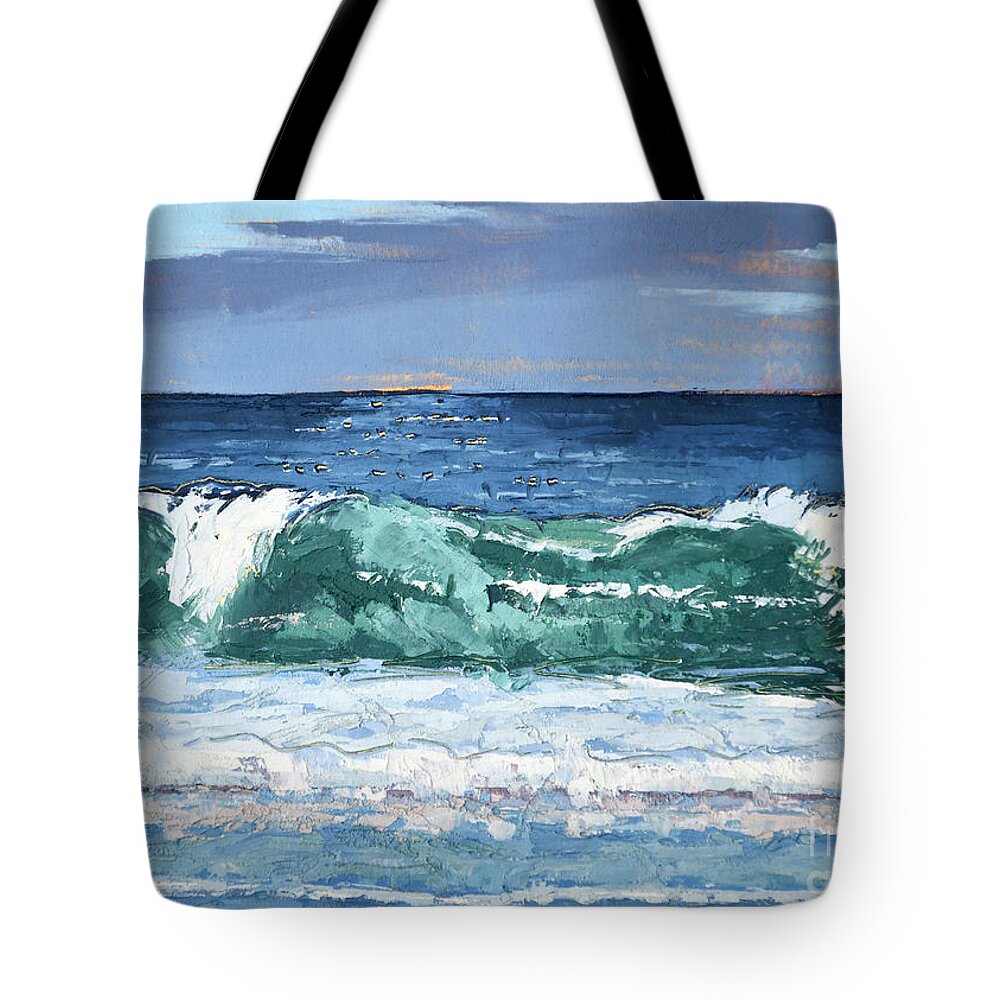 Wave Tote Bag featuring the painting Wave Curl by PJ Kirk